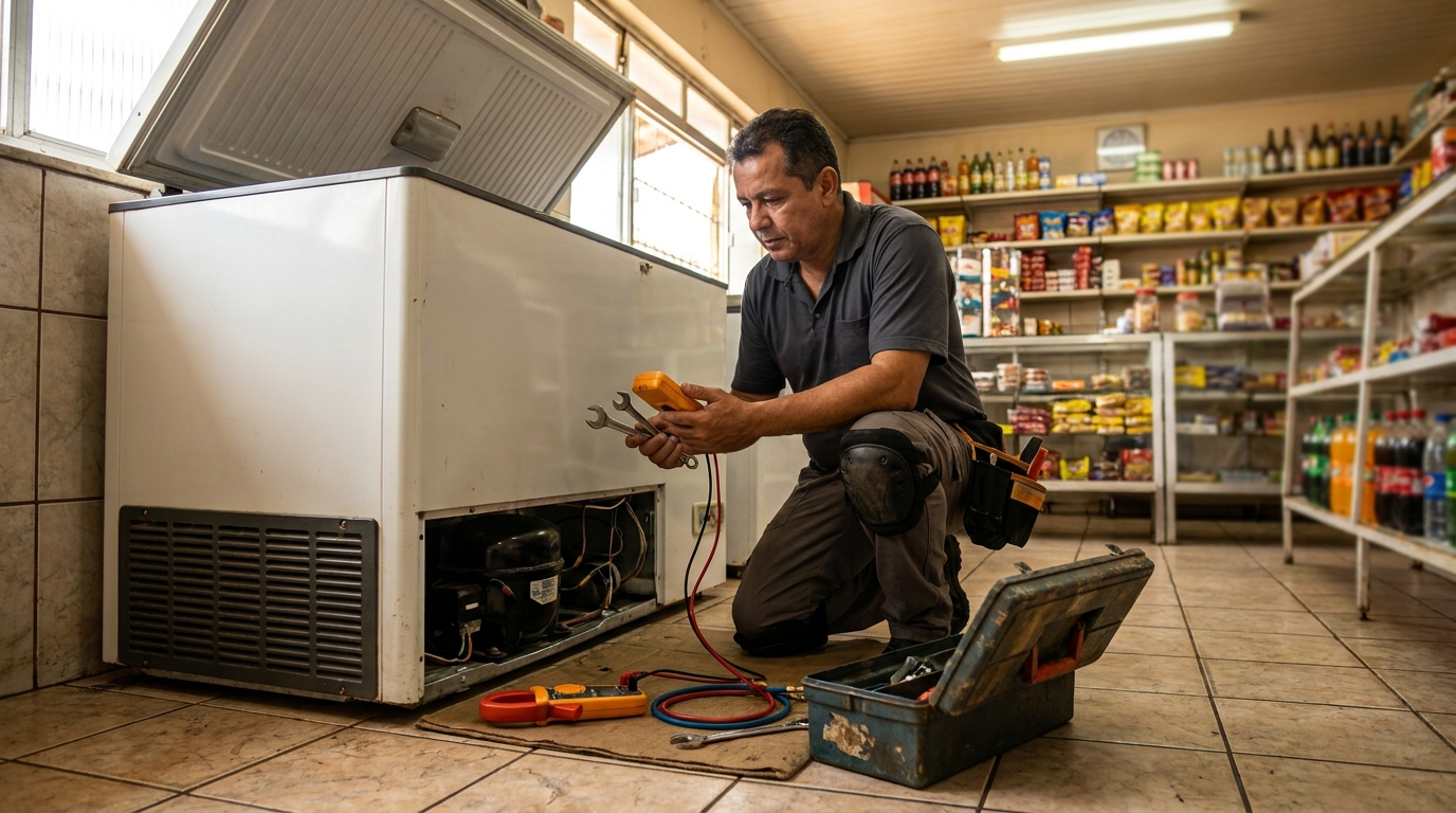 Técnico de freezer avaliando em Canoas‑RS