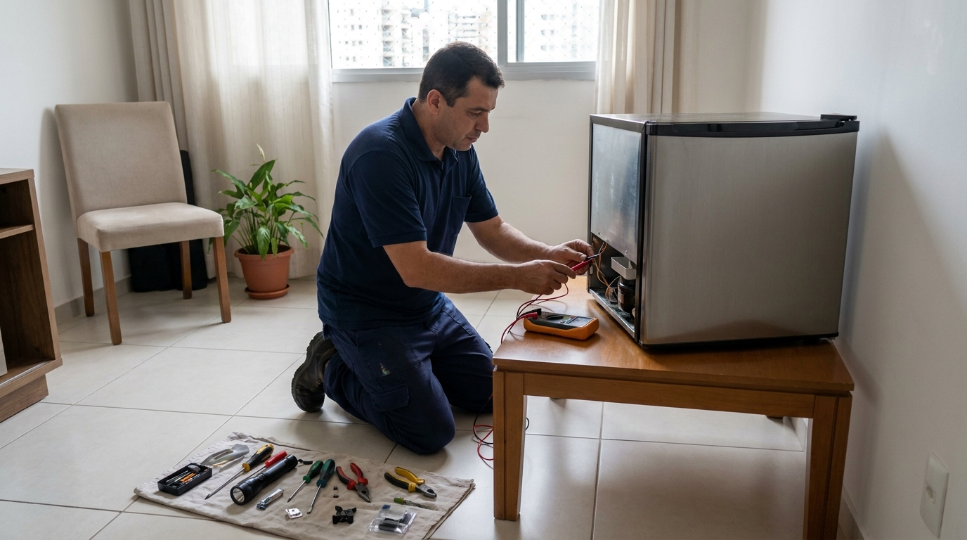 Técnico de frigobar avaliando em Ananindeua‑PA